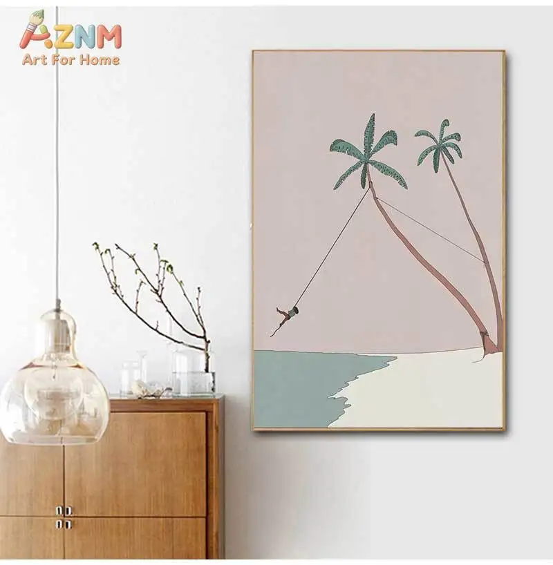 AZNM Nordic Cityscape Bicycle Beach Mountain Travel Canvas Wall Art Print Decor