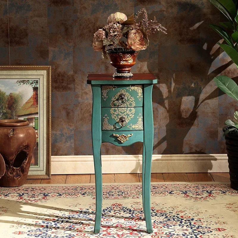 B03  Country Style Solid Wood Leisure Corner Table  Style Painted Living Room Side Table Sofa Side Cabinet