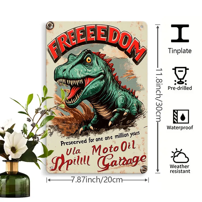 Vintage Dinosaur Metal Wall Sign with 
