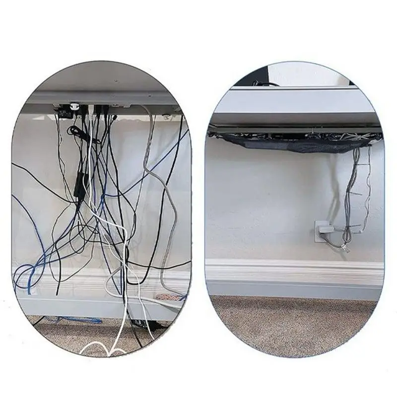 

Socket Network Pocket Under Desk Cable Management Net Under Table Cord Management Mesh Organizer Flexible Wire Hiders