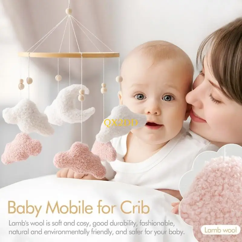 QX2D Soft Plush Cloud Moon Crib Mobile With Gentle Bells For Newborns Infant Sensory Development And Safe Bed Stroller Toy