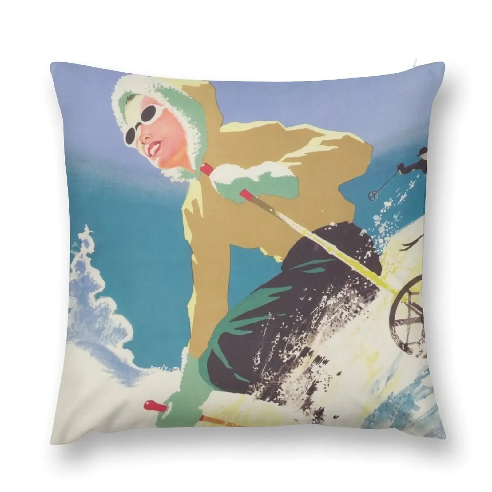 

Ski Fun Quebec Canada Vintage Ski Travel Poster Throw Pillow Cushions Custom Cushion pillow