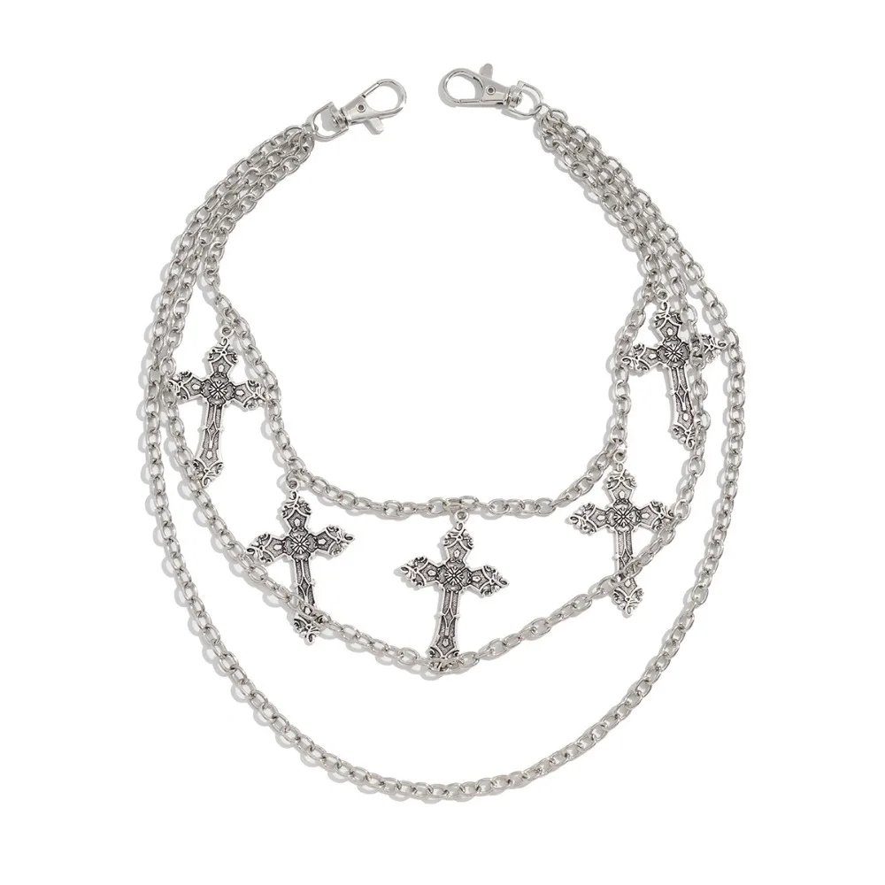 Fashion Tassel Cross Waist Chain Zinc Alloy Hip Hop Punk Belt Chain Harajuku Gothic Tassel Jeans Chain Steet