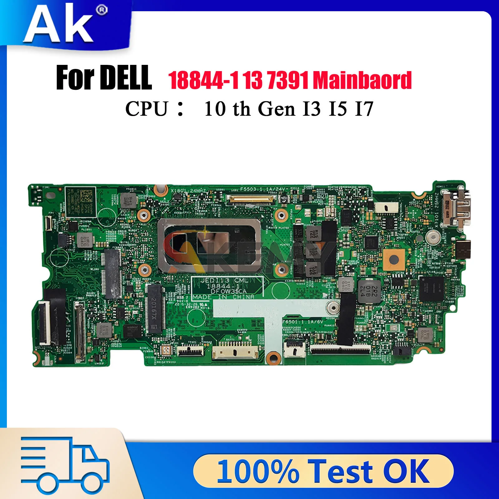 

18844-1 Mainboard For Dell Inspiron 13 7391 2n1 with i5 i7 CPU CN-0PKNWK 0YG9JY 0HF90F Tested OK