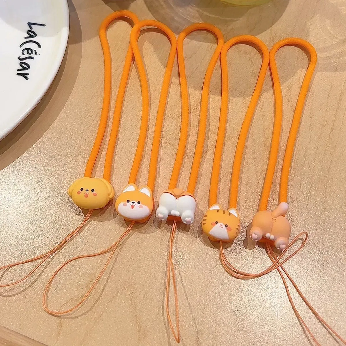 Silicone Short Rope Cute Dog CCD Camera Key Pendant Phone Wrist Strap U Disk Earbuds Orange