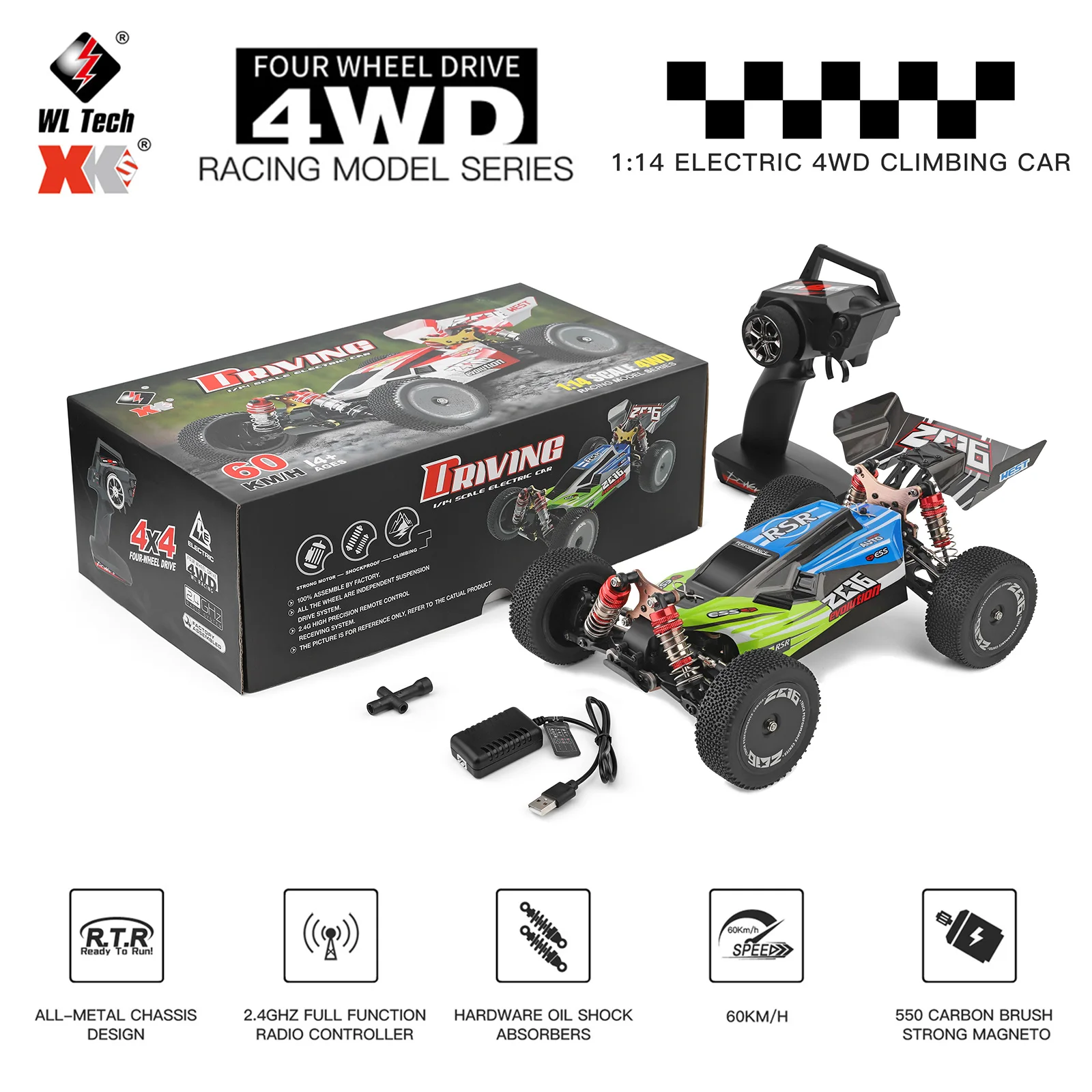 WLtoys 144001 RTR 2.4GHz 60km/h Szybki Samochód Wyścigowy do Driftu Sterowany Pilotem