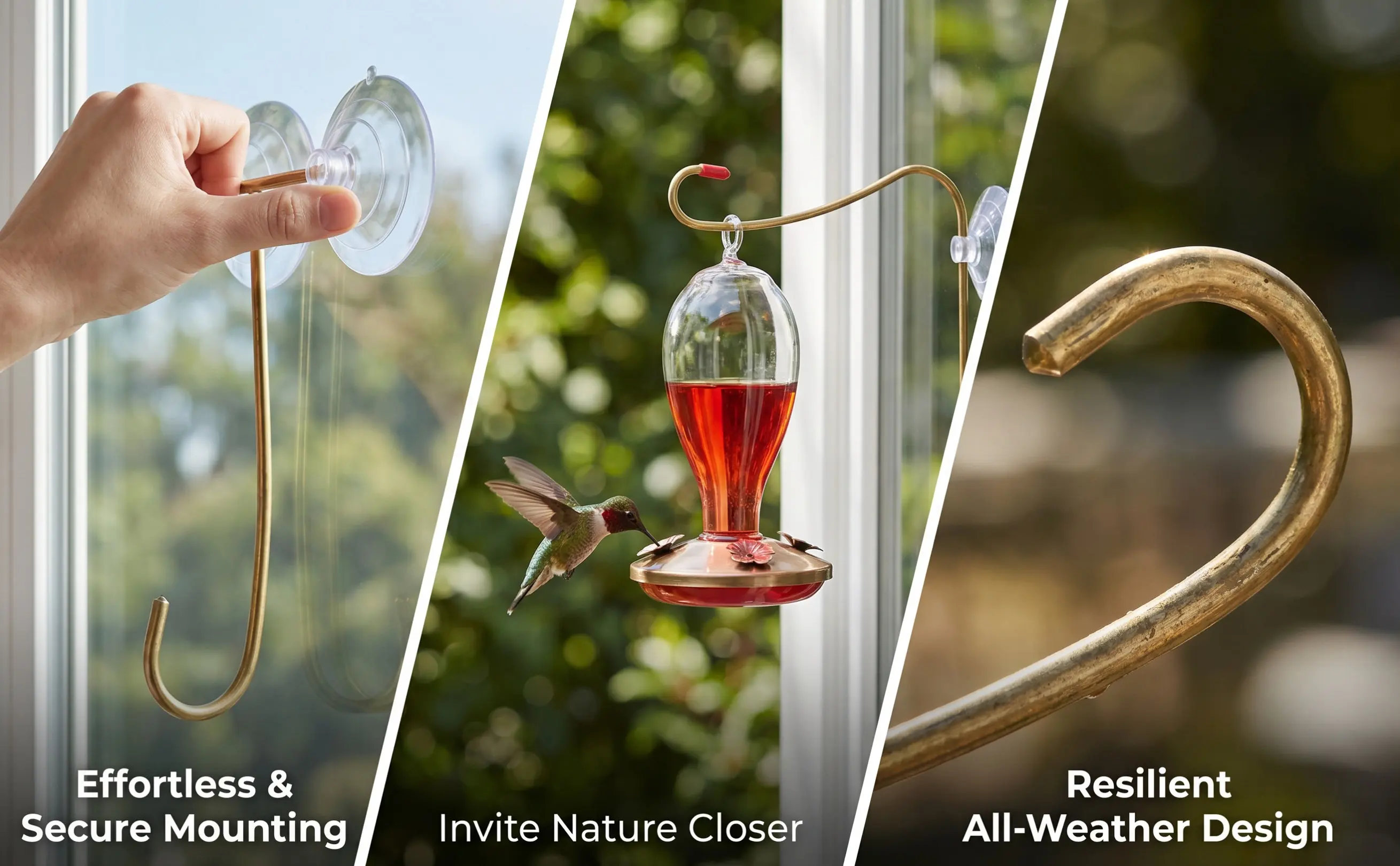 Exquisite Copper Window Hook Bird Feeder Hanger Hanging Bracket for Hummingbird Feeder Suction Mount Decorative Outdoor Window
