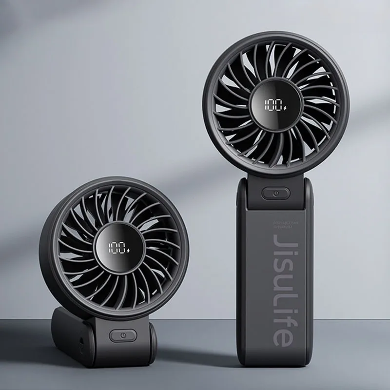 3000/5000mAh Foldable Handheld Fan Portable USB Rechargeable Fan Digital Display 5 Speed Adjustable Mute Neck Hanging Cooling