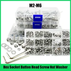 Hexagon Socket Cap Screw Bolt and Nut Set M2 M3 M4 M5 M6 Stainless Steel A2 304 Round Pan Head Allen Screw Nut Kit with Hex Key