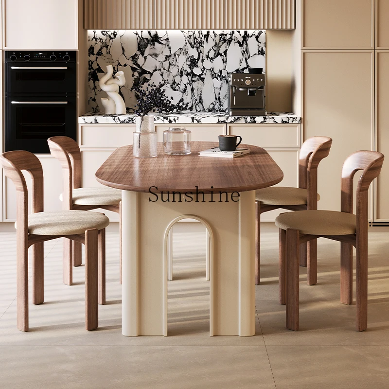 

Medieval cream style solid wood home dining table chair design modern simple leisure