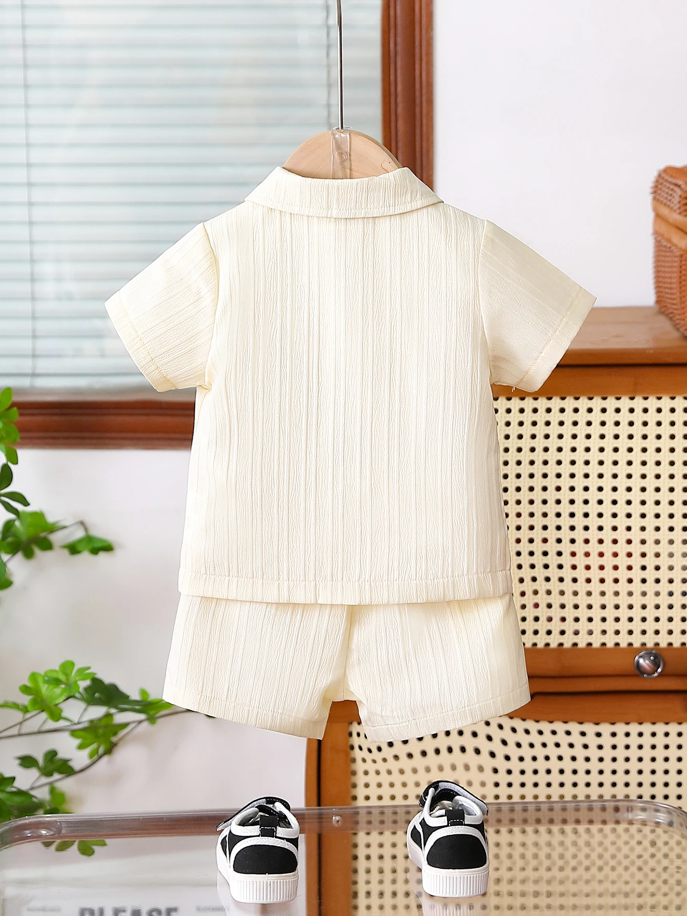 2026 Spring Summer Baby Boy Textured&Ribbed Short Sleeve Shirt & Shorts2-Piece Sets2-6Years: Soft Fabric Easy Wear Home Outdoor