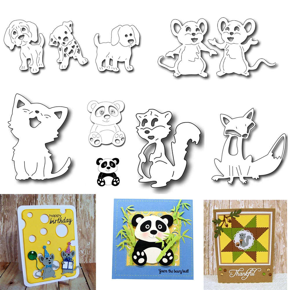 Niedliche Tiere Fuchs Panda Metalls ch neiden stirbt Eichhörnchen Haustier Hund Katze gestanzt für DIY Scrap booking geprägte Dekoration Karte Handwerk machen
