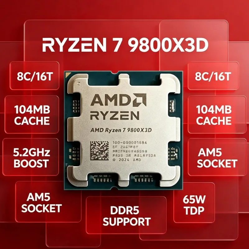 AMD Ryzen 7 9800X3D No Fan Version Desktop Processor 4.7GHz 96MB L3 Cache 4NM Socket AM5 DDR5 120W 8 Core CPU