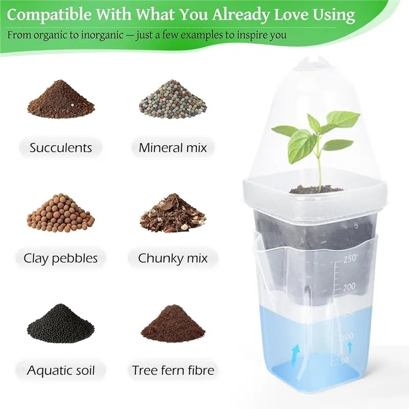 BOFO Humidity Dome Included 12-Pack Clear Plastic Self-Watering Propagation Pots For Seedlings, Herbs, Vegetables