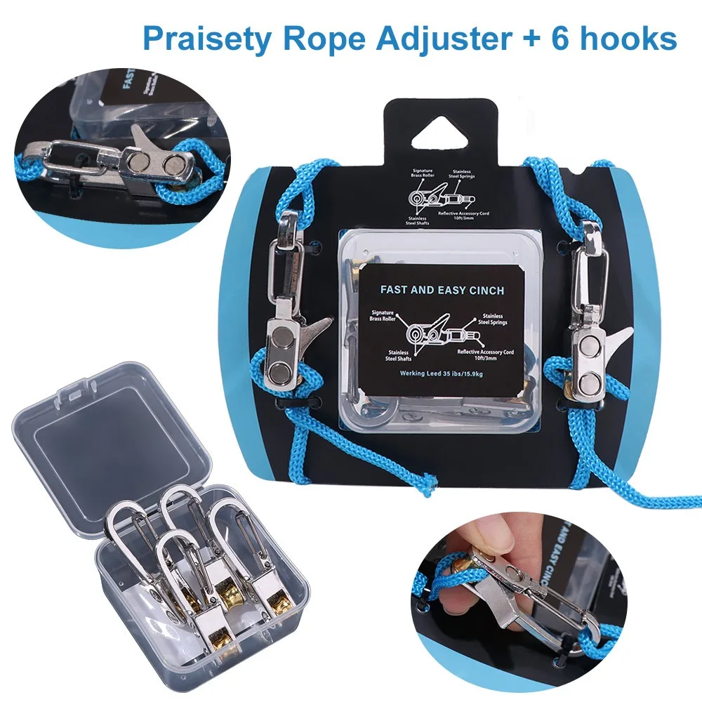 Cuerda de hebilla de bloqueo portátil con tensor de rodillo, cuerda de amarre antideslizante y resistente, ajuste rápido, tirador de Cable de 6 ganchos para acampar