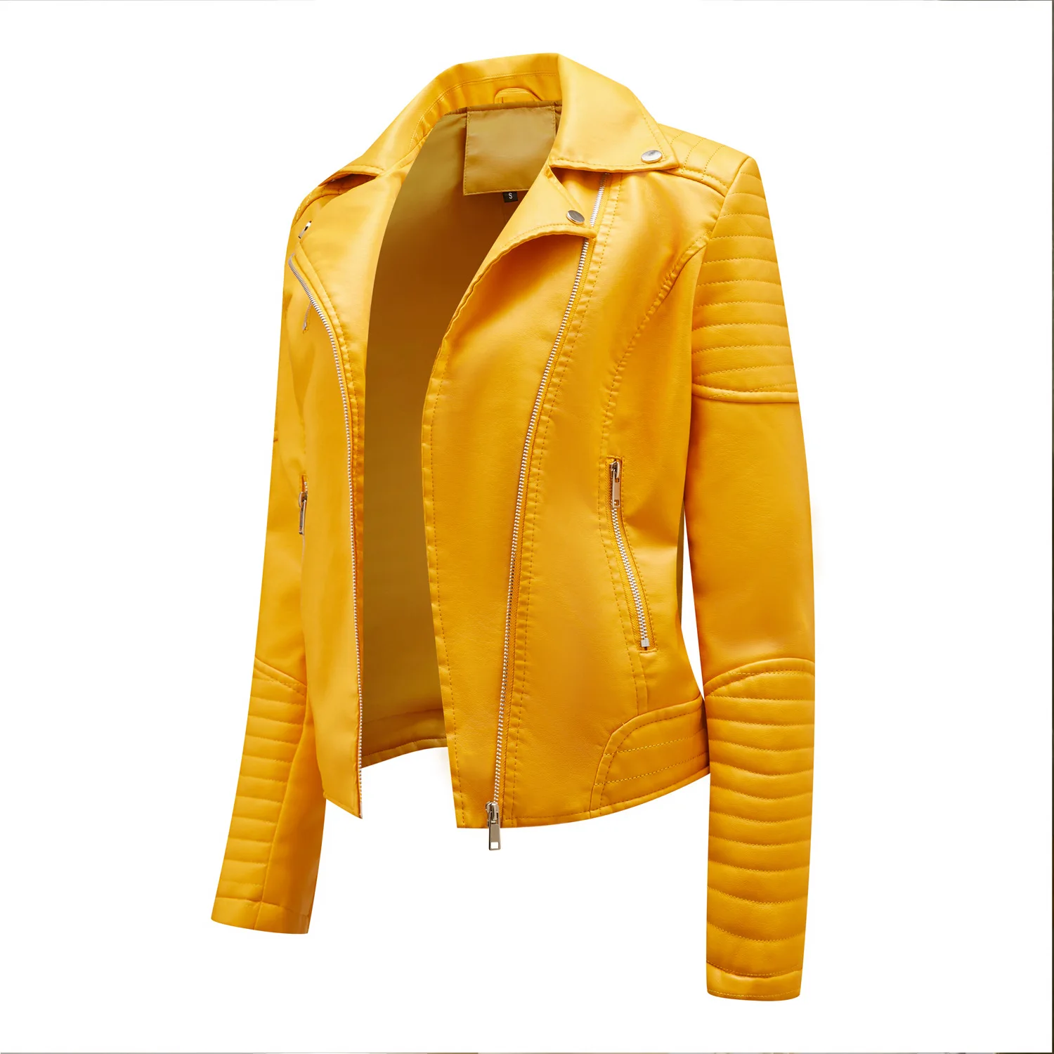 Women's Short Leather Jacket, Slim Fit, Flip Collar, Motorcycle Suit, Oblique Zipper Jackets, Spring and Autumn Clothes, tops