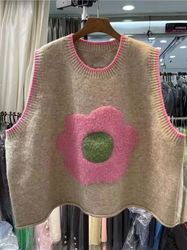 

Sli Knitted Vest Top Women's Loose Svel Faionable Korean Version Spring Autumn New Arrival Trendy round Ne Vest