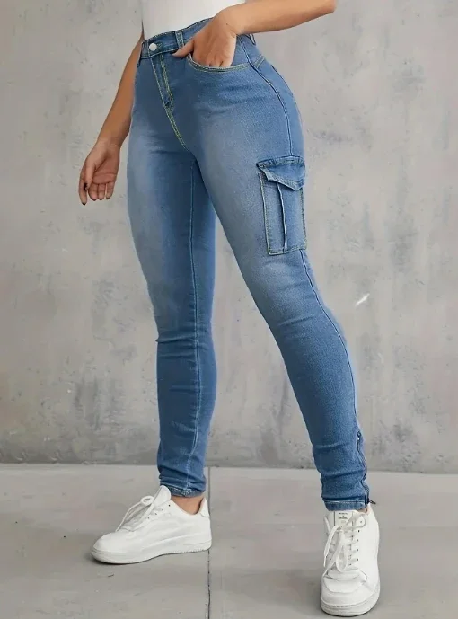 Sexy Hip Water Wash pants 2023 Autumn Pocket zipper botton Retro High Waist Women's Jeans Full Length Jeans Denim Pants