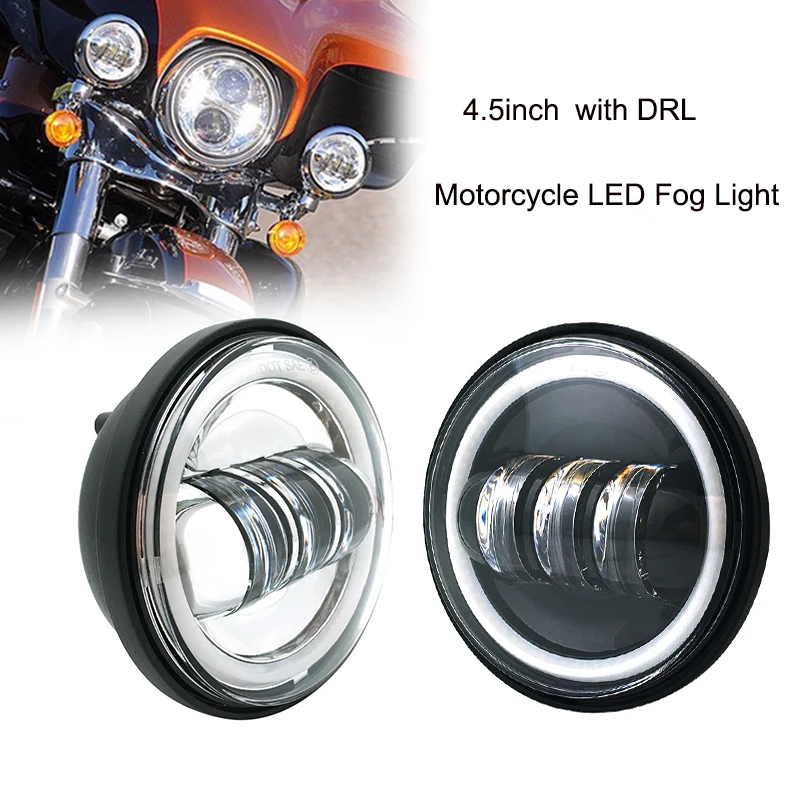 2 pcs 4.5“ 4 1/2 inch Motorcycle  LED Fog Passing Auxiliary Light for Classic FLHR Road King 4.5Inch LED Fog Light Chrome Black