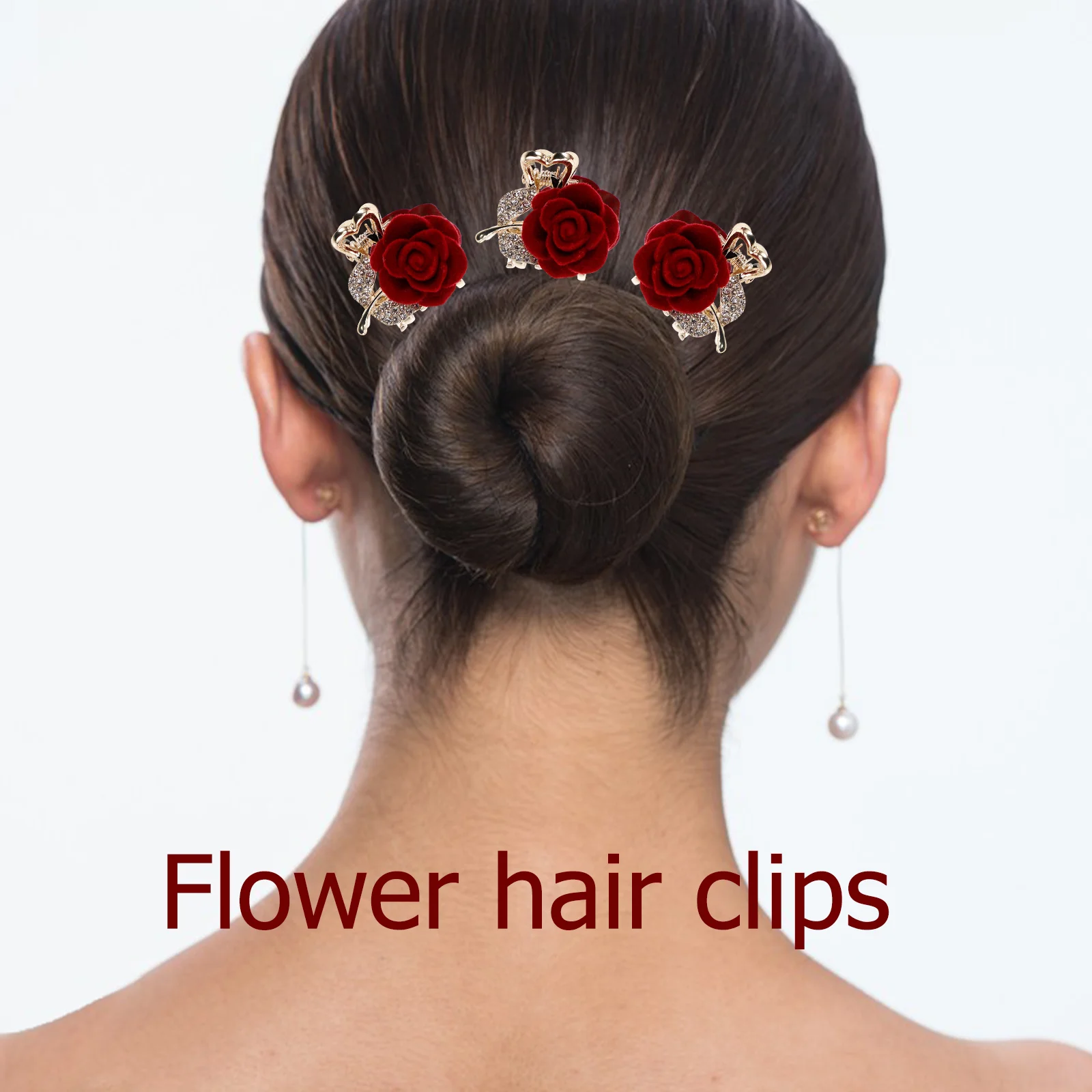 2 stuks haarspeld roos bloem haai clip clips klauw imitatie strass zinklegering voor