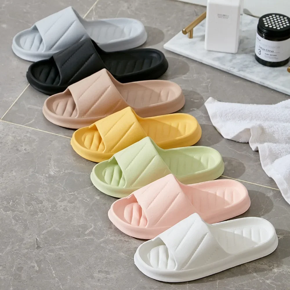 

Женские тапочки, мягкие сандалии из ЭВА, удобная полосатая отделка, милая повседневная обувь, нескользящая обувь, однотонные сандалии для ванной комнаты