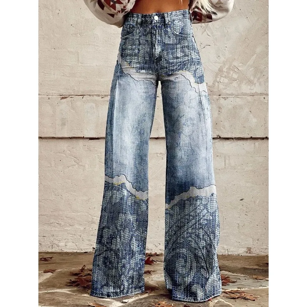 Damen Leopardenmuster Weite Hose mit Hoher Taille Baggy Y2K Vintage Streetwear Hose Locker Sitzende Lässige Tierdruck-Hose – Detail 9