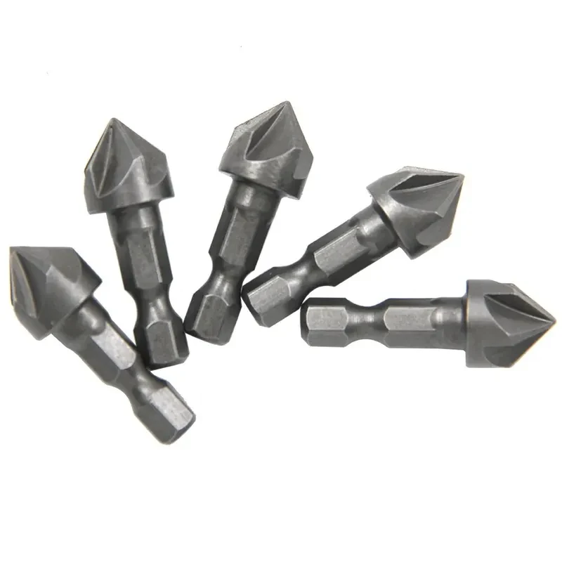 5-30pc Hexagonal Shank Five Blade Countersunk Drill 12.5mm 5pc Woodworking Hole Opener Spot Facer Deburring Drill Bit Set
