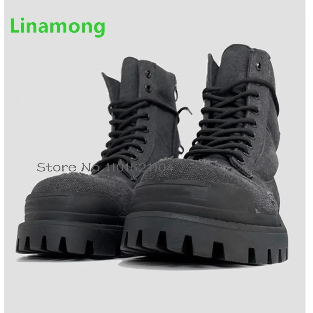 Black Lace-up Ankle Short Boots For Female Women 2025 Round Toe Thick Sole Non-slip Retro Luxury Casual Fashion All-match Shoes