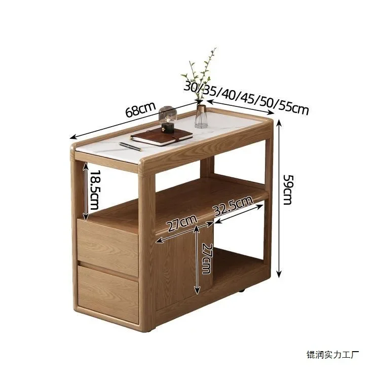 Movable solid wood side cabinet, tea cabinet with wheels, small tea table, coffee table, simple rock slab corner table