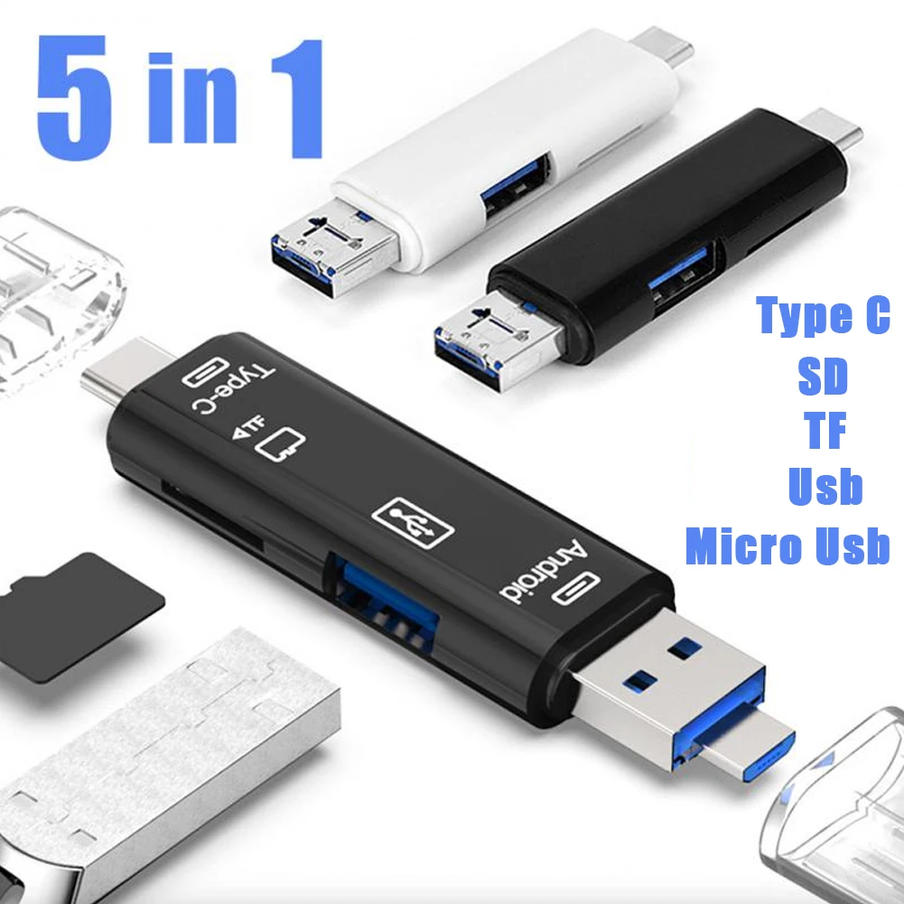 5 in 1 Multifunction Usb 2.0 Type C/Usb /Micro Usb/Tf/SD Memory Card Reader OTG Card Reader Adapter Mobile Phone Accessories