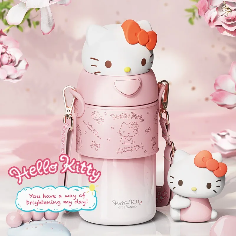 SANRIO Kuromi SS316 Hello Kitty ถ้วยน้ำร้อน560มล. กระติกน้ำสูญญากาศสำหรับเด็กของขวัญคริสต์มาสแบบกระบอกน้ำ