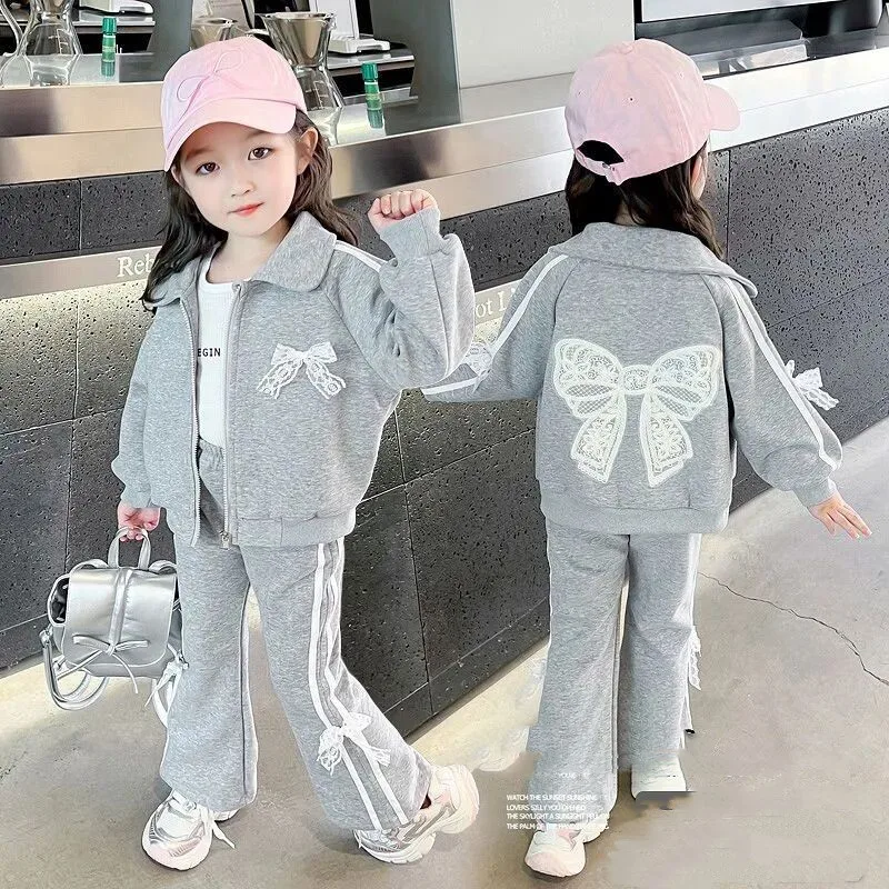 

Повседневный костюм для девочек, весенне-осенний детский модный кардиган, куртка, длинные штаны, комплект из двух предметов, 110-160 см