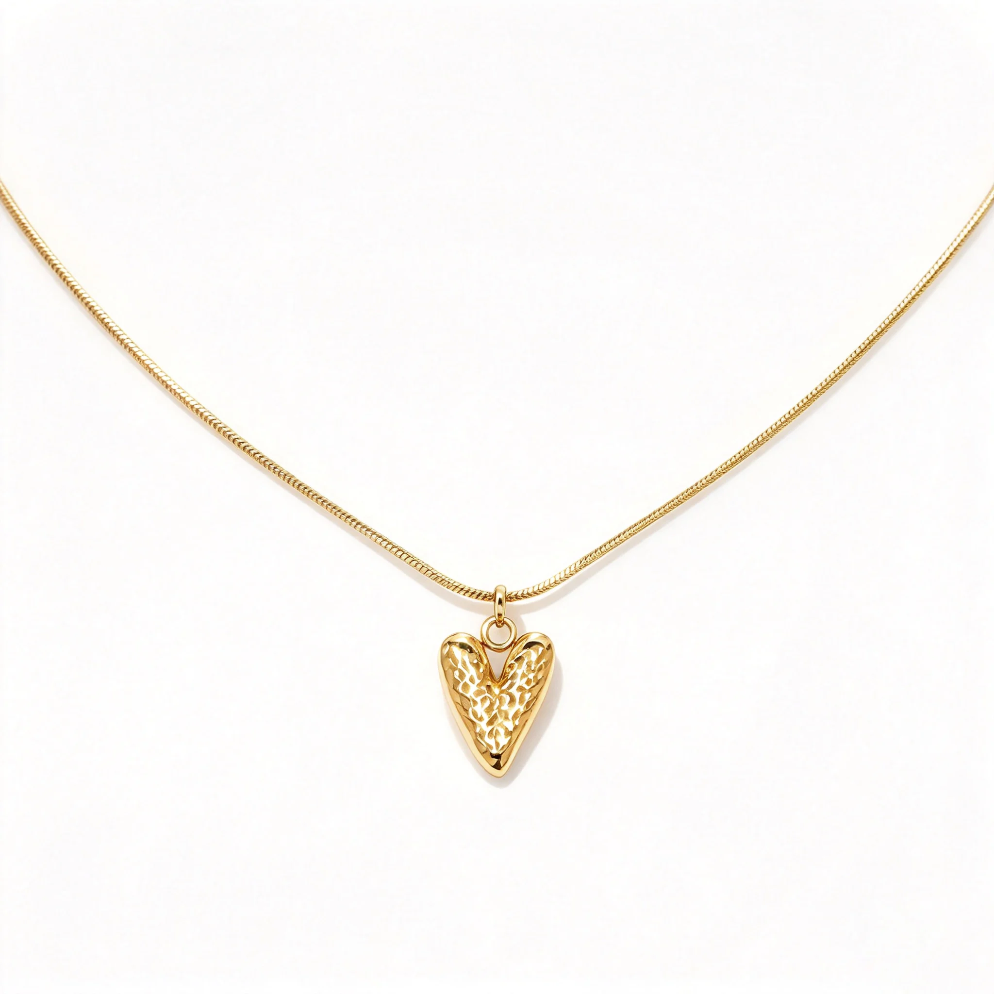 Gold Tone Stainless Steel Snake Chain Necklace Women Hammered Heart Pendant Waterproof Hypoallergenic Minimalist Jewelry