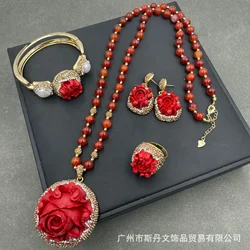 New red peony flower red inlay set medieval niche light luxury jewelry manufacturer live broadcast supply wholesale