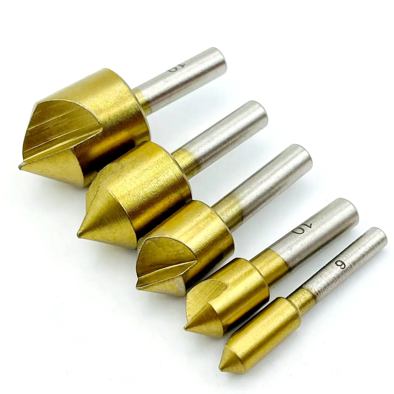 

5pcs Metric 6mm 10mm 13mm 16mm 19mm Titanium Coated Countersinks Single Flute 90 Degree Chamfering Cutter Chamfer Drill Press