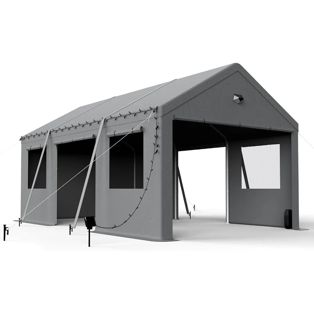 

12x20 Carport Canopy, Heavy Duty Car Port with Sidewalls, Portable Garage Carports with 4 Roll Up Doors, Grey