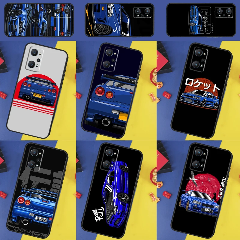 Skyline R34 Blue Case For Realme 8 9 10 Pro Plus C11 C15 C30 C33 C35 C55 C21Y C25Y GT Neo 5 3 2 2T 3T Cover