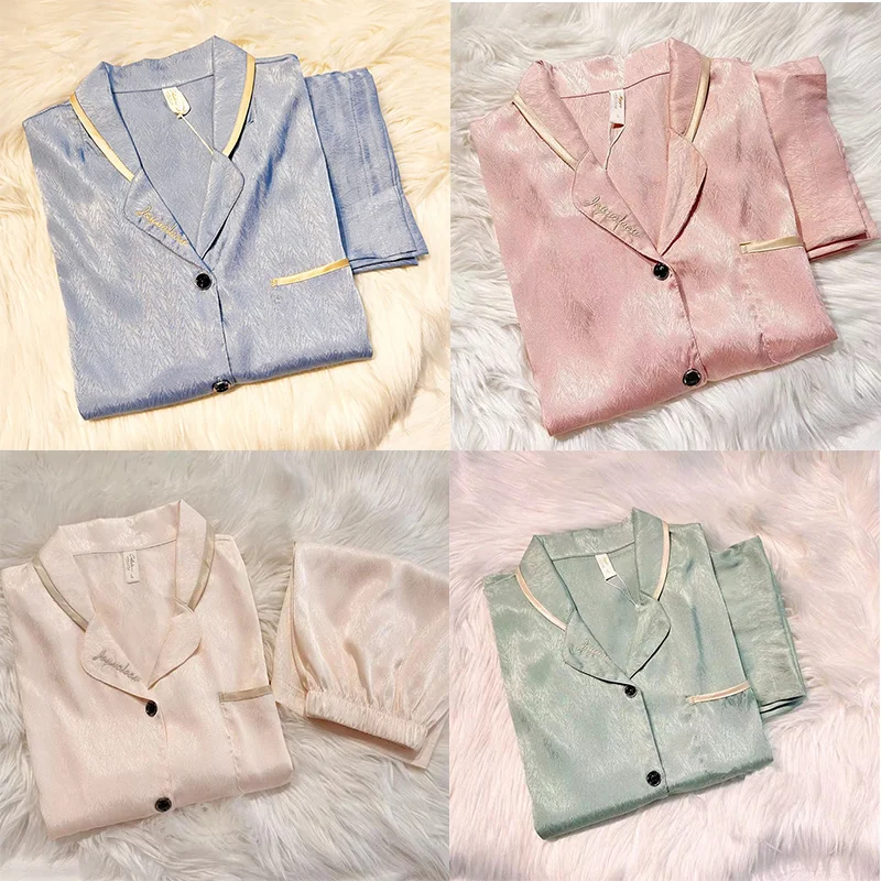 

Women's Summer Pajamas Set Ice Silk Cool Short Sleeve Top with Shorts Trendy Fashion Home Wear Outerwear