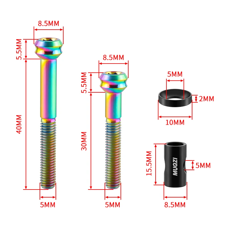 MUQZI Titanium Seatpost Screw M5x30/40mm Bike TC4 Seat Post Fixing Bolt with Washer For Bicycle Seat Tube