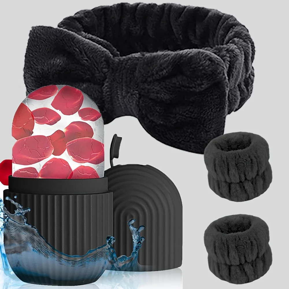 مجموعة مدلك الوجه من السيليكون المكونة من 4 قطع من AA، مع عصابة رأس وسوار معصم، للعناية ببشرة الوجه والعناية بالعين، أداة تبريد #6