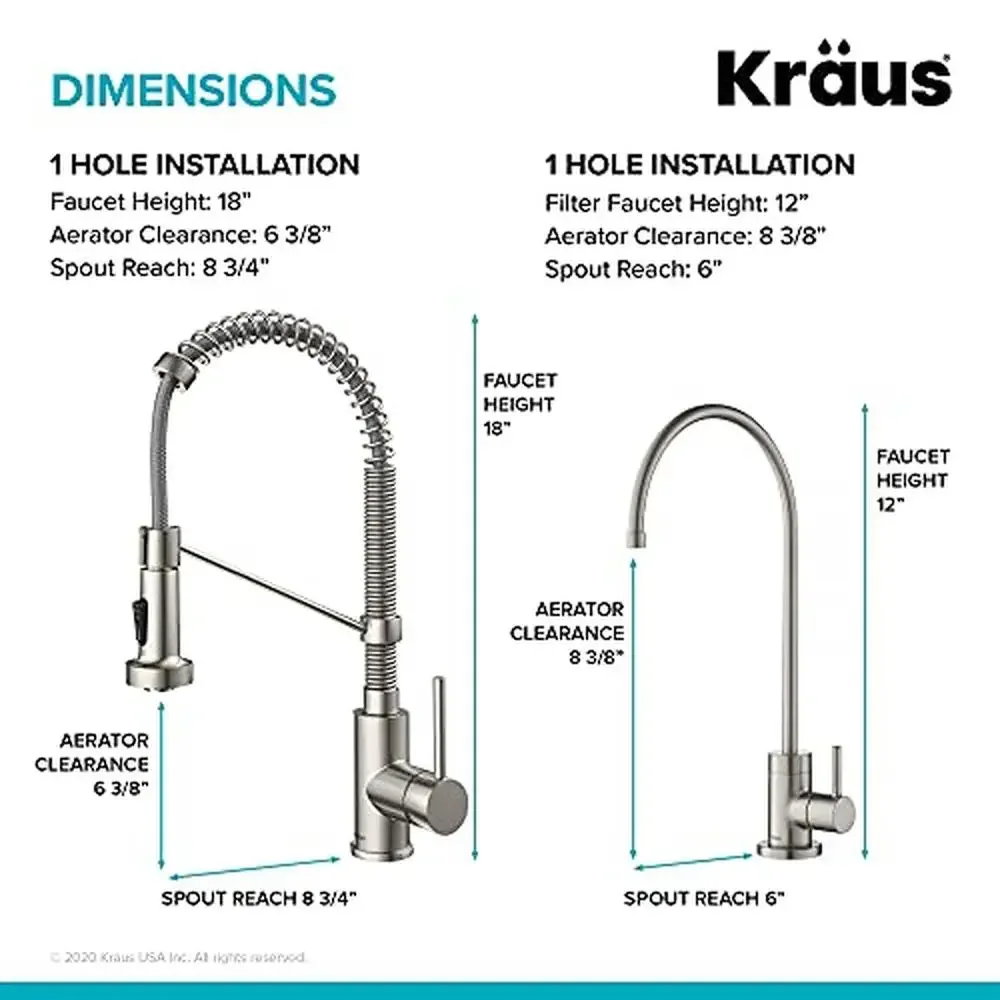 Combo de grifo de cocina extraíble de estilo comercial y filtro de agua Construcción de latón Acabado resistente a la corrosión 18" de altura