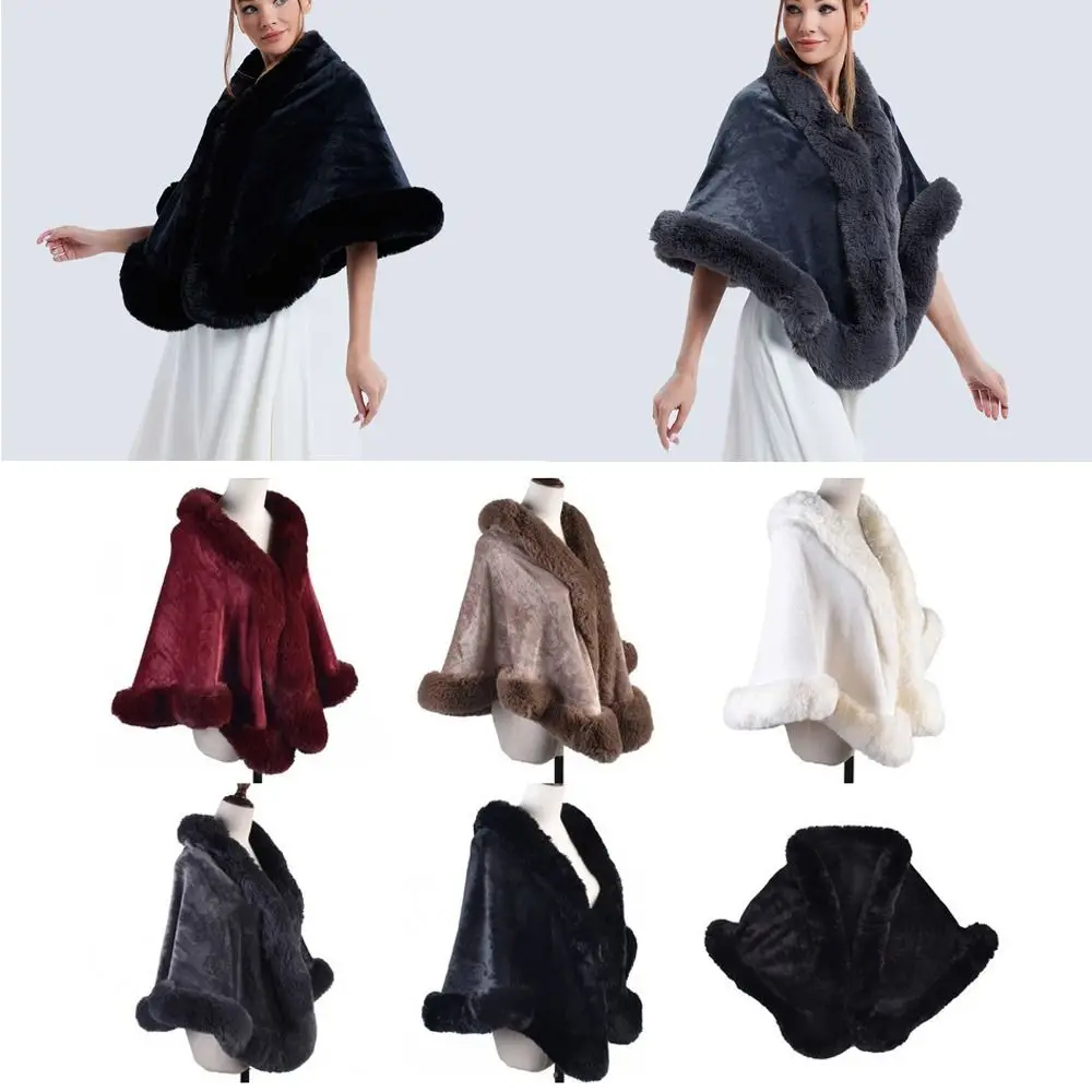 

Trendy Winter Warm Plush Shawl Thicken Coat Faux Fur Collar Shawl Cloak Outer