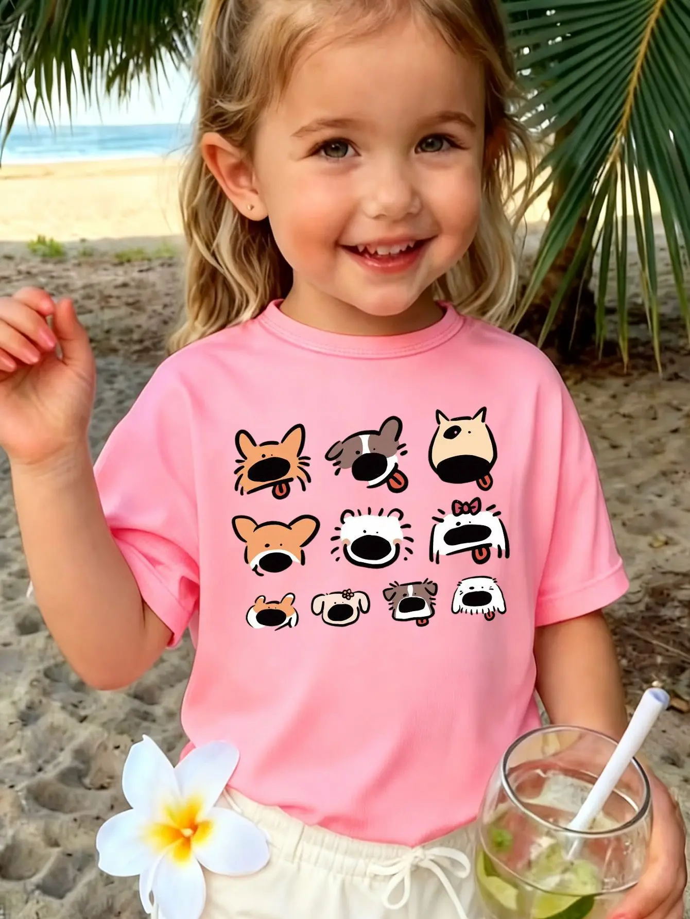 Cute Cartoon Dog Faces Lovely Puppy Collection Graphic Print T Shirt Family Matching Boys Girls Kids Casual Short Sleeve Tops