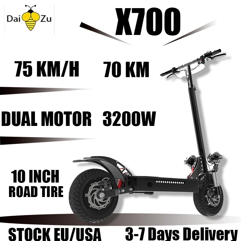 75KM/H Max Speed Electric Scooter 3200W Dual Motor  E Scooter 60V 20AH Li-Battery X700 10 Inch tire for Adults Max Range 70K