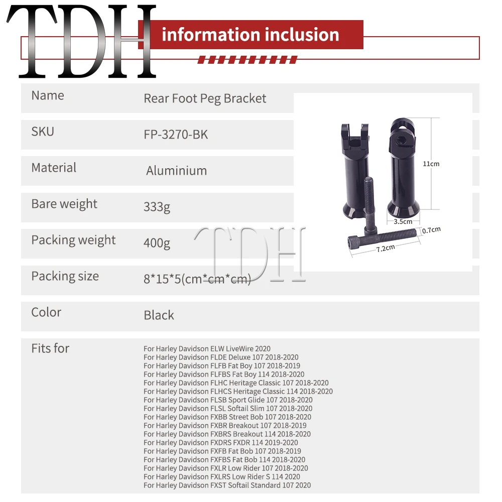 Motorcycle Passenger Foot Peg Footrest Bracket for Harley Softail Dyna FLDE FLFB FLHC FLSB FLSL FXBB FXBR FXDRS FXLR FXST 18-20