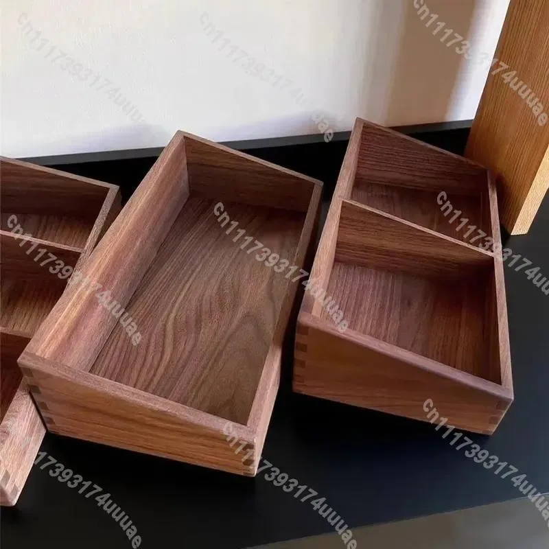 Creative Black Walnut Inclined Partition Storage Box Dovetail Craftsmanship Solid Wood Table Organizer for Small Items