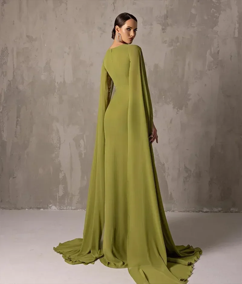 Customized Elegant Green Evening Dresses Beading Ruffle Formal Occasion Prom Dresses Formal Occasion Party Gowns