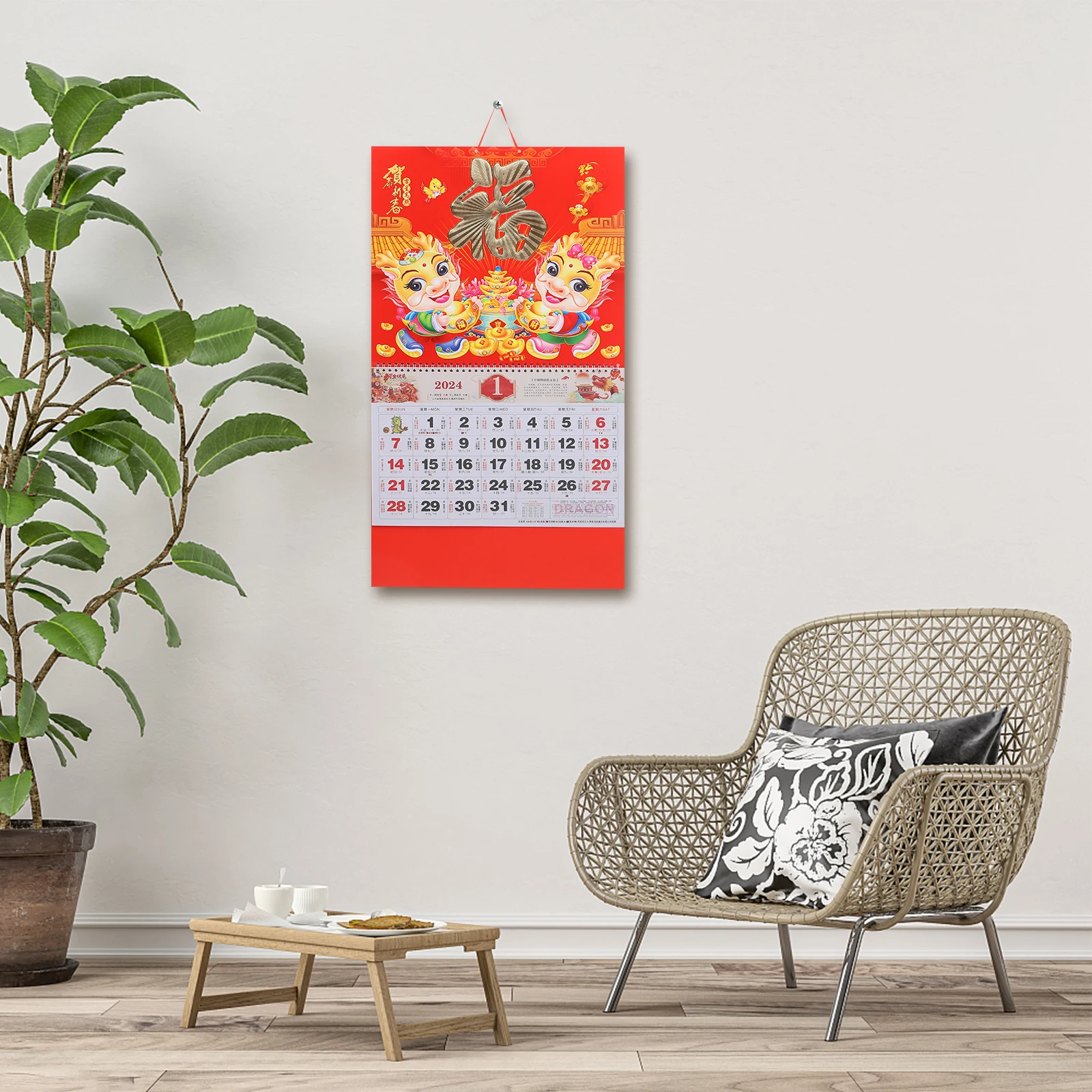

Dragon Year Hanging Calendar Clear Printed Chinese Style Traditional Lunar Date Wall Calendar For Family Office Supplies