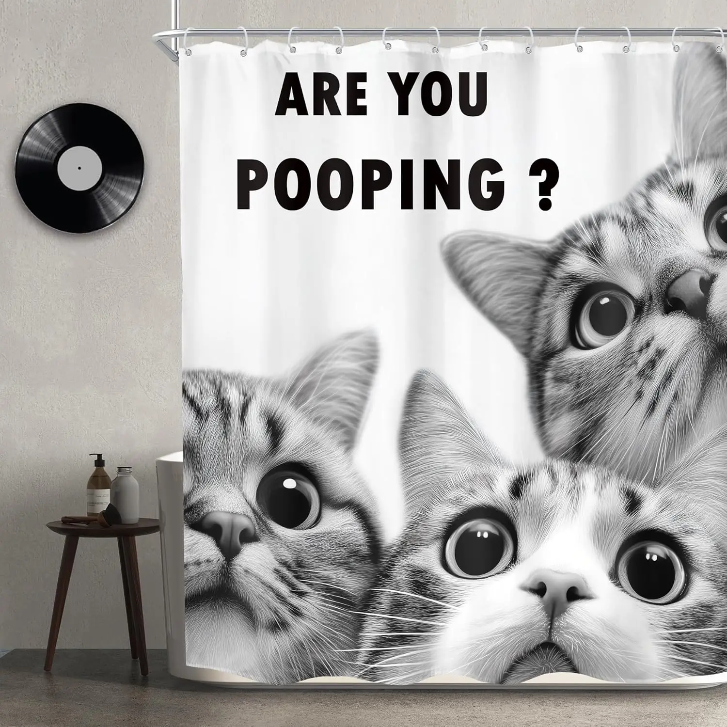 

Funny Cats Shower Curtain Kids Cartoon Cute Kitten Kawaii Animal Black and White Lovely Pet Nursery Bathroom Set Hilarious