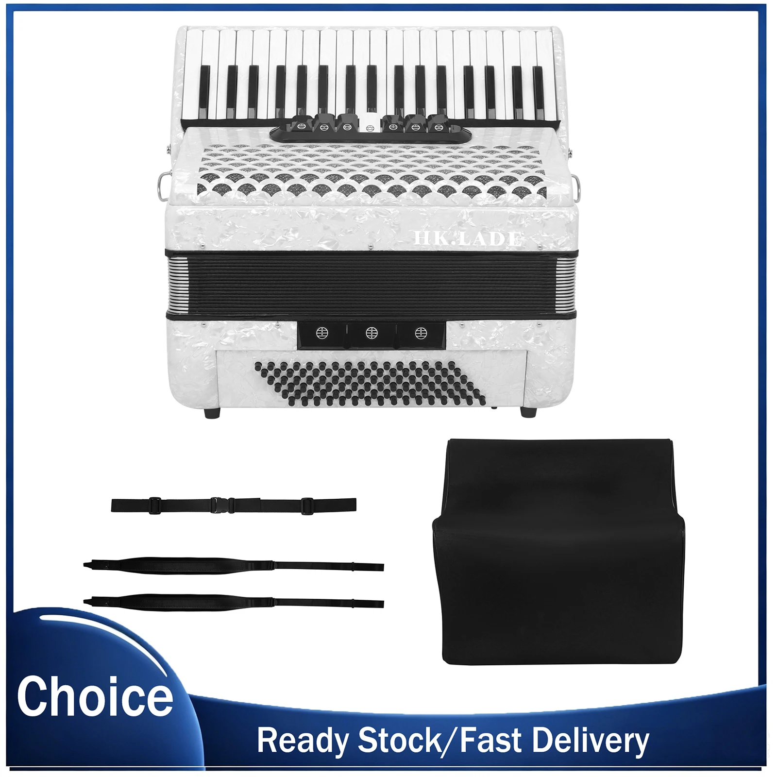 HK.LADE AH-100 37 Keys 96 Bass Accordion Professional Accordion Anti Slip Button for Accordion Lovers Performing Practicing